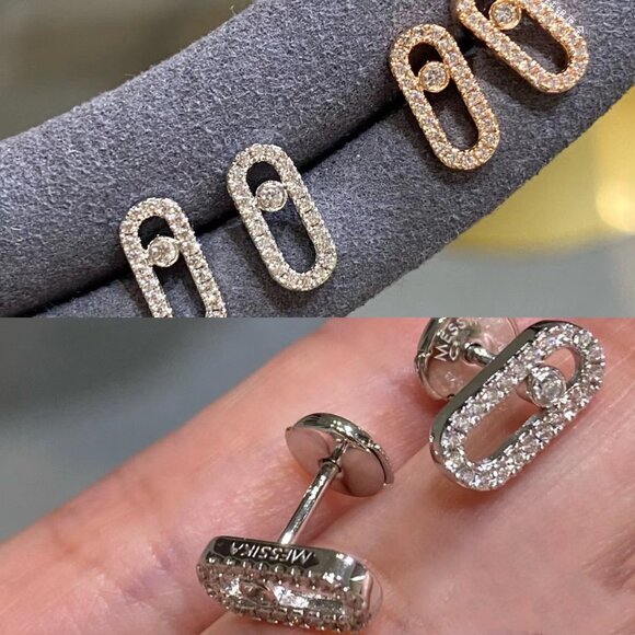 M style inspired 18k gold plated sterling silver diamond ear stud - Picture 2 of 6